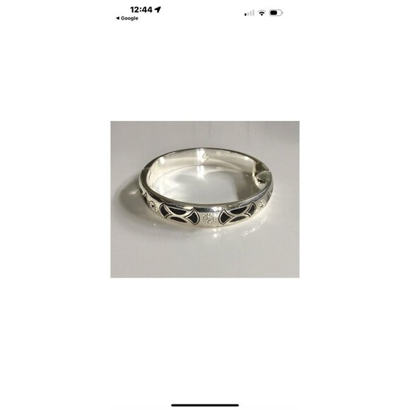 Brighton Capella Black Enamel Rhinestone Magnetic Clasp Hinged Bracelet - Picture 9 of 9